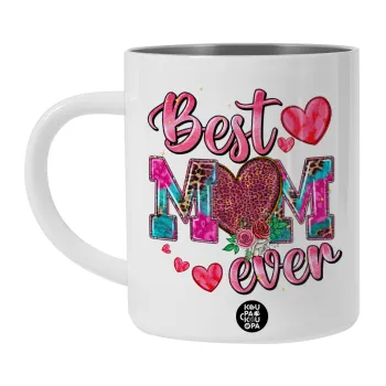Best mom ever Mother's Day pink, Λευκή Ανοξείδωτη Μεταλλική Κούπα 450ml - Διπλού Τοιχώματος 