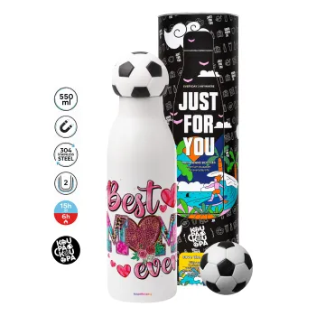 Best mom ever Mother's Day pink, Soccer Metal mug thermos, double wall, 550ml