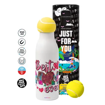 Best mom ever Mother's Day pink, Tennis ball Metal mug thermos White, double wall, 550ml