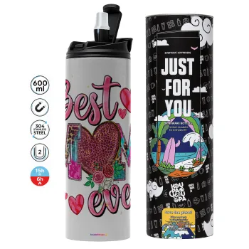 Best mom ever Mother's Day pink, Tumbler ποτήρι θερμό ΓΚΡΙ από ανοξείδωτο ατσάλι 600ml