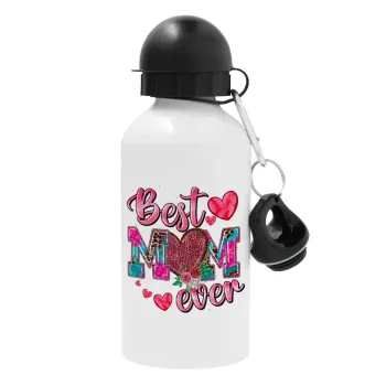 Best mom ever Mother's Day pink, Metal water bottle, White, aluminum 500ml