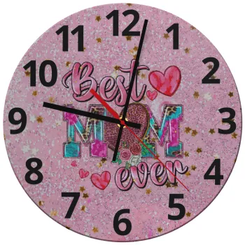 Best mom ever Mother's Day pink, Ρολόι τοίχου γυάλινο (30cm)