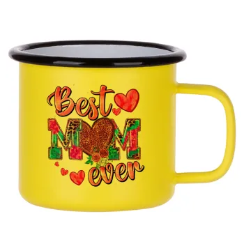 Best mom ever Mother's Day pink, Metallic enamel MATT Yellow cup 360ml