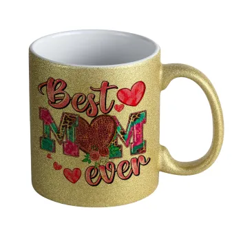 Best mom ever Mother's Day pink, Κούπα Χρυσή Glitter που γυαλίζει, κεραμική, 330ml