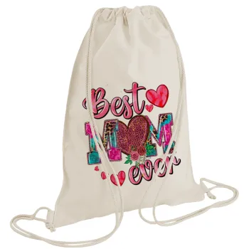 Best mom ever Mother's Day pink, Backpack bag GYMBAG natural (28x40cm)
