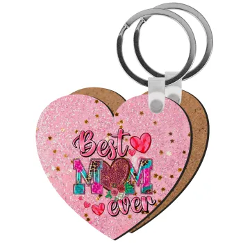 Best mom ever Mother's Day pink, Μπρελόκ Ξύλινο καρδιά MDF