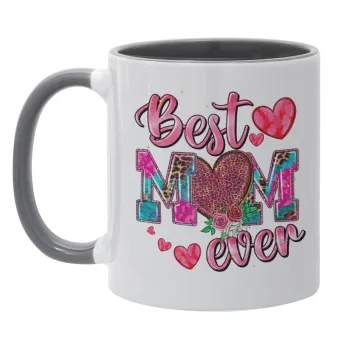 Best mom ever Mother's Day pink, Κούπα χρωματιστή γκρι, κεραμική, 330ml