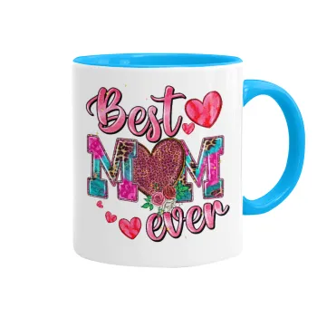 Best mom ever Mother's Day pink, Κούπα χρωματιστή γαλάζια, κεραμική, 330ml
