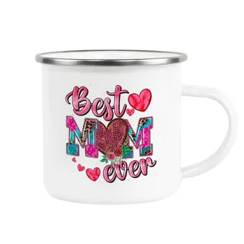 Best mom ever Mother's Day pink, Κούπα Μεταλλική εμαγιέ λευκη 360ml