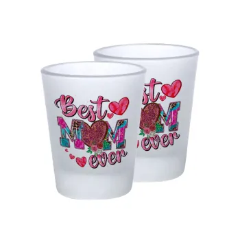 Best mom ever Mother's Day pink, Σφηνοπότηρα γυάλινα 45ml του πάγου (2 τεμάχια)