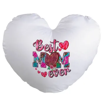 Best mom ever Mother's Day pink, Μαξιλάρι καναπέ καρδιά 40x40cm περιέχεται το  γέμισμα