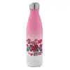 Metal mug thermos Pink/White (Stainless steel), double wall, 500ml