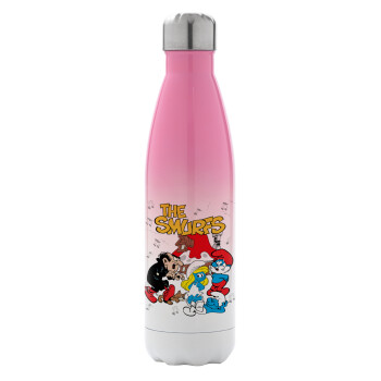 The smurfs, Metal mug thermos Pink/White (Stainless steel), double wall, 500ml