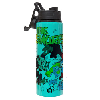 Τα στρουμφάκια, Μεταλλικό παγούρι νερού με καπάκι ασφαλείας, αλουμινίου 850ml