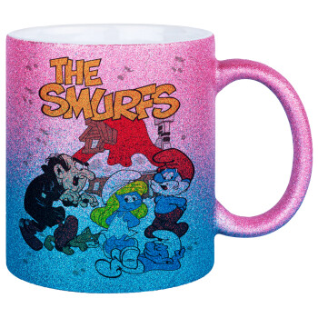 The smurfs, Κούπα Χρυσή/Μπλε Glitter, κεραμική, 330ml