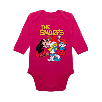 Τα στρουμφάκια, Μακρυμάνικο βρεφικό φορμάκι, 0-18 μηνών, ΡΟΖ, 100% Organic Cotton