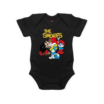 Τα στρουμφάκια, Βρεφικό φορμάκι μωρού, 0-18 μηνών, ΜΑΥΡΟ, 100% Organic Cotton, κοντομάνικο