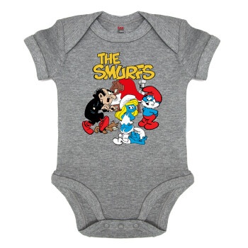 Τα στρουμφάκια, Βρεφικό φορμάκι μωρού, 0-18 μηνών, ΓΚΡΙ ΜΕΛΑΝΖΕ, 100% Organic Cotton, κοντομάνικο