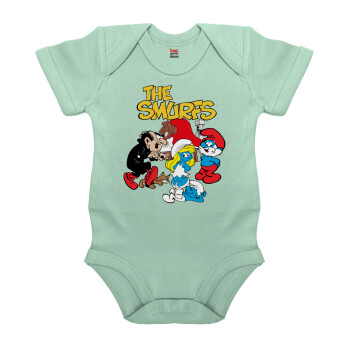 Τα στρουμφάκια, Βρεφικό φορμάκι μωρού, 0-18 μηνών, mint (Μέντα), 100% Organic Cotton, κοντομάνικο