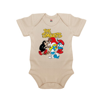 Τα στρουμφάκια, Βρεφικό φορμάκι μωρού, 0-18 μηνών, Natural (Εκρού), 100% Organic Cotton, κοντομάνικο