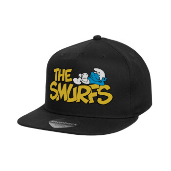 Τα στρουμφάκια, Καπέλο παιδικό Flat Snapback, Μαύρο (100% ΒΑΜΒΑΚΕΡΟ, ΠΑΙΔΙΚΟ, UNISEX, ONE SIZE)