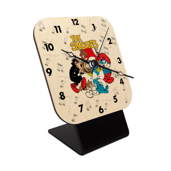 The smurfs, Quartz Table clock in natural wood (10cm)