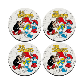 The smurfs, SET of 4 round wooden coasters (9cm)