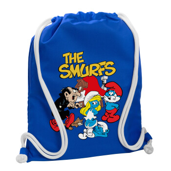 The smurfs, Τσάντα πλάτης πουγκί GYMBAG Μπλε, με τσέπη (40x48cm) & χονδρά κορδόνια