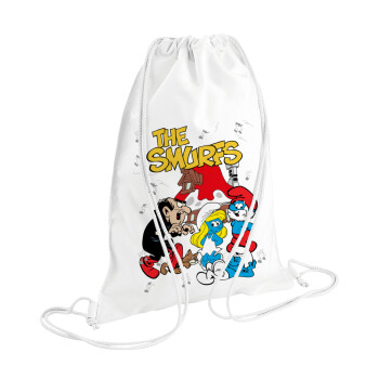 The smurfs, Τσάντα πλάτης πουγκί GYMBAG λευκή (28x40cm)