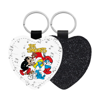 The smurfs, Μπρελόκ PU δερμάτινο glitter καρδιά ΜΑΥΡΟ