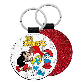 The smurfs, Μπρελόκ Δερματίνη, στρογγυλό ΚΟΚΚΙΝΟ (5cm)