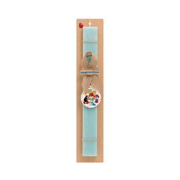The smurfs, Easter Set, wooden keychain & aromatic flat Easter candle (30cm) (TURQUOISE)