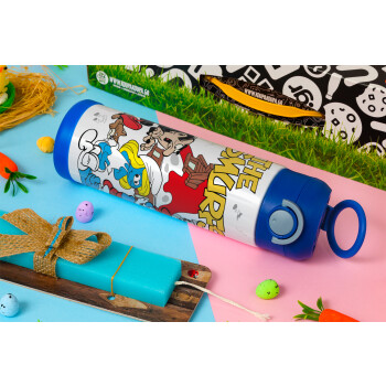 The smurfs, Easter candle, Childrens hot water bottle, stainless steel, with safety straw, BLUE (500ml)