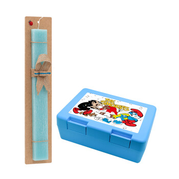 The smurfs, Easter Set, children's snack container BLUE & Easter aromatic flat candle (30cm) (TURQUOISE)