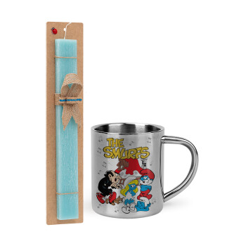 The smurfs, Easter Set, metallic thermal cup (300ml) & aromatic flat Easter candle (30cm) (TURQUOISE)