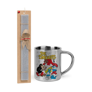 The smurfs, Easter Set, metallic thermal cup (300ml) & Easter aromatic flat candle (30cm) (GRAY)