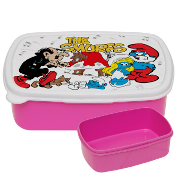 Τα στρουμφάκια, ΡΟΖ παιδικό δοχείο φαγητού (lunchbox) πλαστικό (BPA-FREE) Lunch Βox M18 x Π13 x Υ6cm