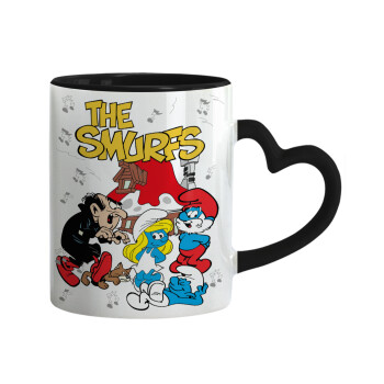 Τα στρουμφάκια, Κούπα καρδιά χερούλι μαύρη, κεραμική, 330ml