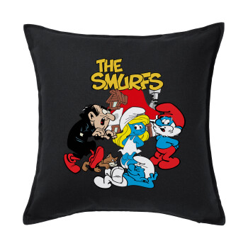 Τα στρουμφάκια, Μαξιλάρι καναπέ Μαύρο 100% βαμβάκι, περιέχεται το γέμισμα (50x50cm)