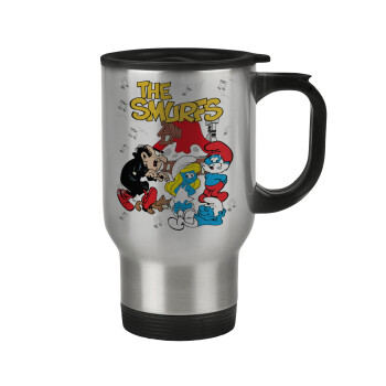 The smurfs, Stainless steel travel mug with lid, double wall 450ml
