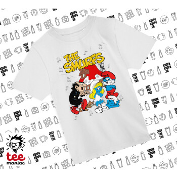 Τα στρουμφάκια, Άνετο παιδικό T-Shirt ΛΕΥΚΟ από 100% βαμβάκι, για κάθε μέρα. Vegan & OEKO-TEX πιστοποιημένο.