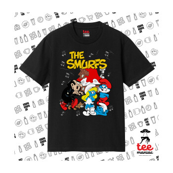 Τα στρουμφάκια, Κλασικό T-Shirt, διπλής ραφής, χωρίς πλευρικές ραφές ΜΑΥΡΟ από 100% βαμβάκι. Vegan & OEKO-TEX πιστοποιημένο.