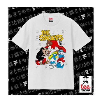 Τα στρουμφάκια, Κλασικό T-Shirt, διπλής ραφής, χωρίς πλευρικές ραφές ΛΕΥΚΟ από 100% βαμβάκι. Vegan & OEKO-TEX πιστοποιημένο.