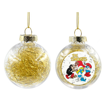 Τα στρουμφάκια, Χριστουγεννιάτικη μπάλα δένδρου διάφανη με χρυσό γέμισμα 8cm