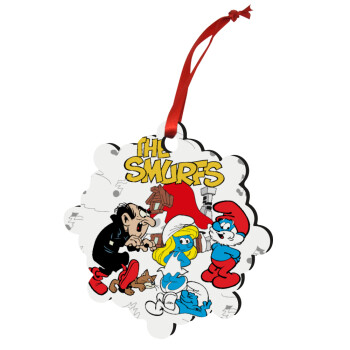 The smurfs, Christmas ornament snowflake wooden 7.5cm