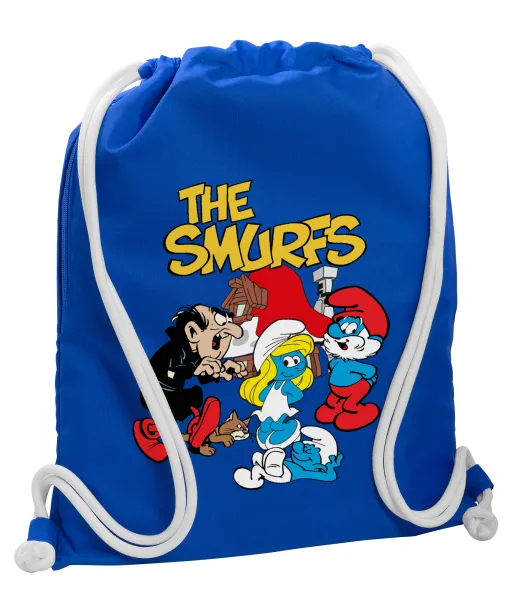 The smurfs — Backpack pouch GYMBAG Blue, with pocket (40x48cm) & thick cords