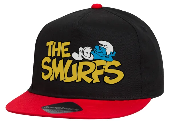 Τα στρουμφάκια — Καπέλο Flat Snapback, Μαύρο/Κόκκινο (100% ΒΑΜΒΑΚΕΡΟ,UNISEX, ONE SIZE)