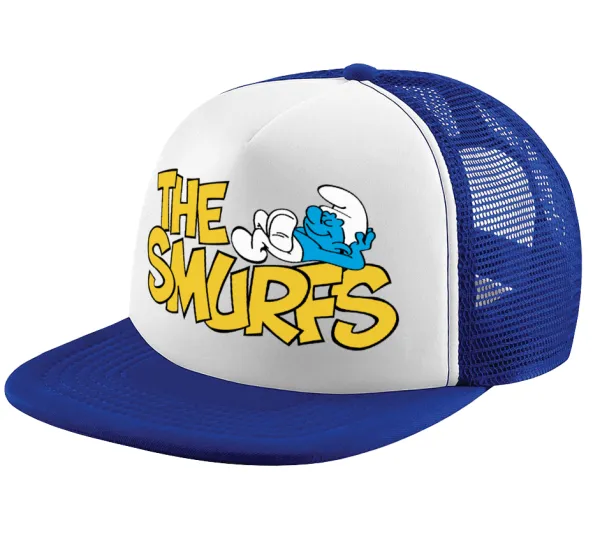 The smurfs — Adult Soft Trucker Hat with Blue/White Mesh (POLYESTER, ADULT, UNISEX, ONE SIZE)