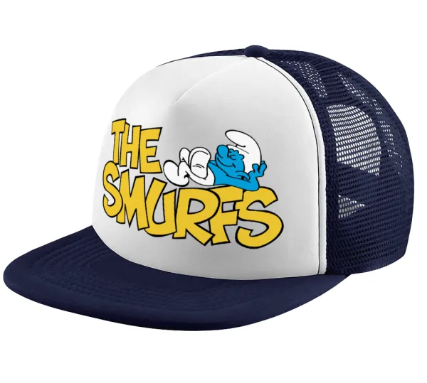 The smurfs — Adult Soft Trucker Hat with Dark Blue/White Mesh (POLYESTER, ADULT, UNISEX, ONE SIZE)
