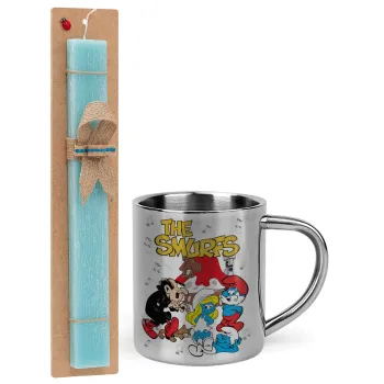The smurfs, Easter Set, metallic thermal cup (300ml) & aromatic flat Easter candle (30cm) (TURQUOISE)